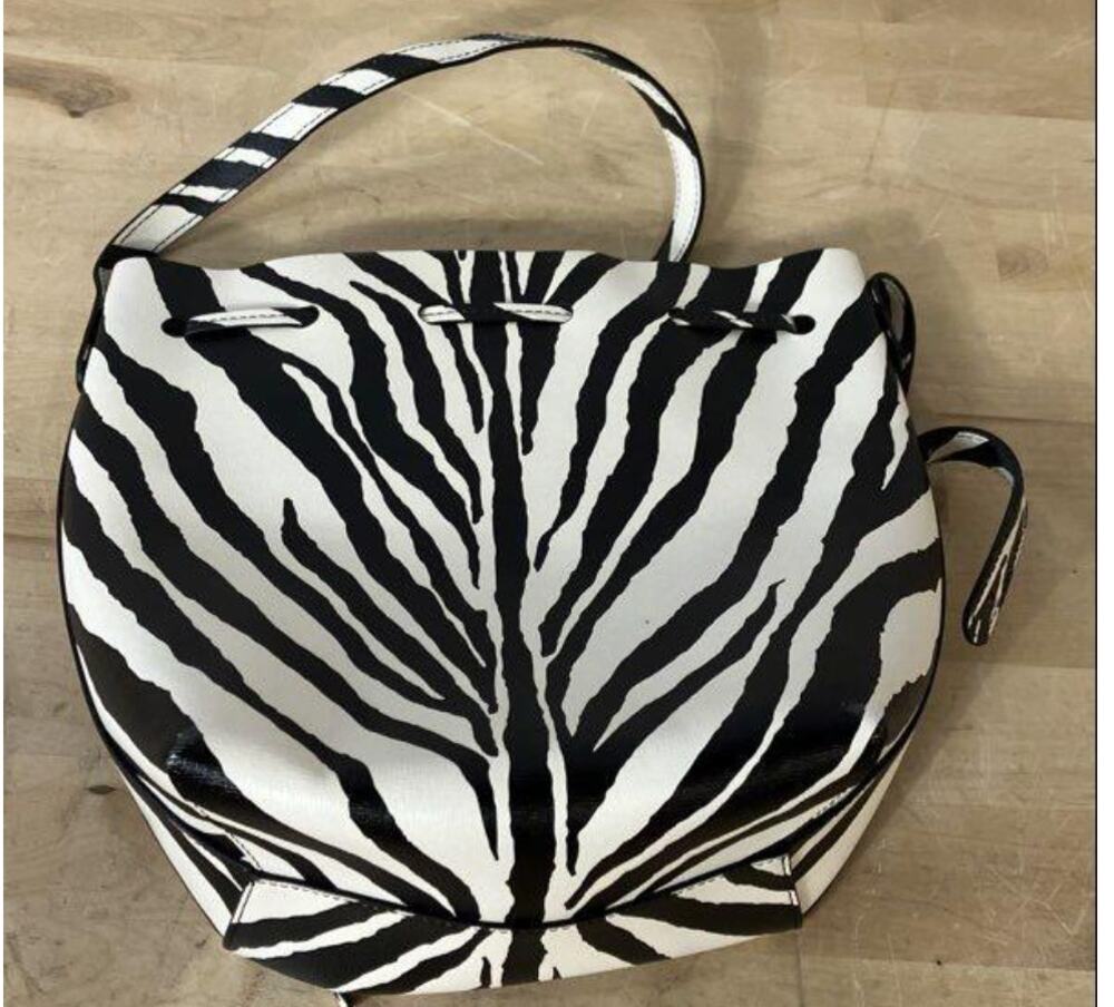 Mansur Gavriel Black White Zebra Print Leather Bucket Bag Crossbody